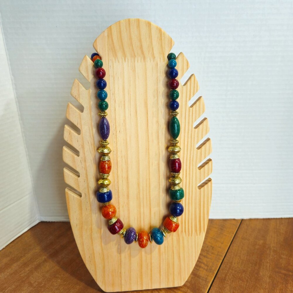 Vintage Colorful Beaded Jewel Tone Necklace